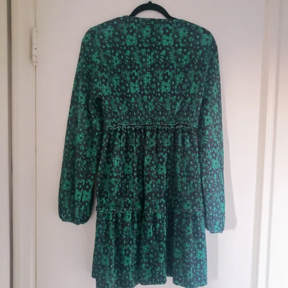 Zara Green Black Floral Mini Dress, M - Picture 3 of 8
